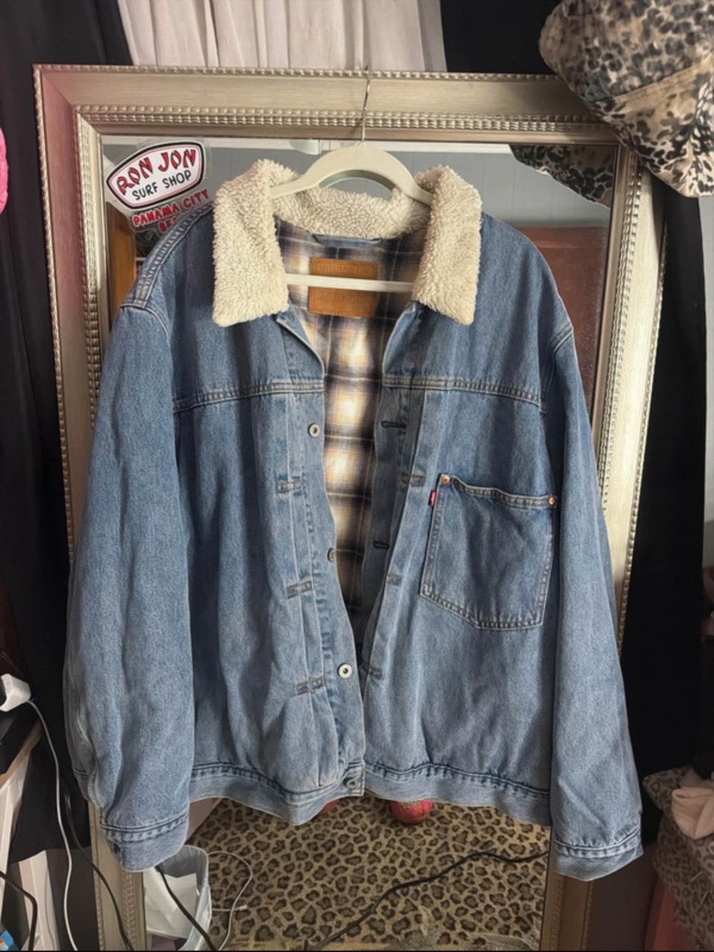 Levi's Light Blue Denim Sherpa-Lined Jacket with Cream Collar